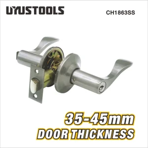 Poignée de porte à serrure, finition inox